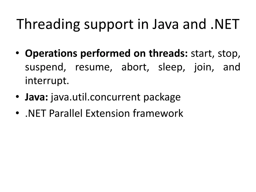 threading support in java and net