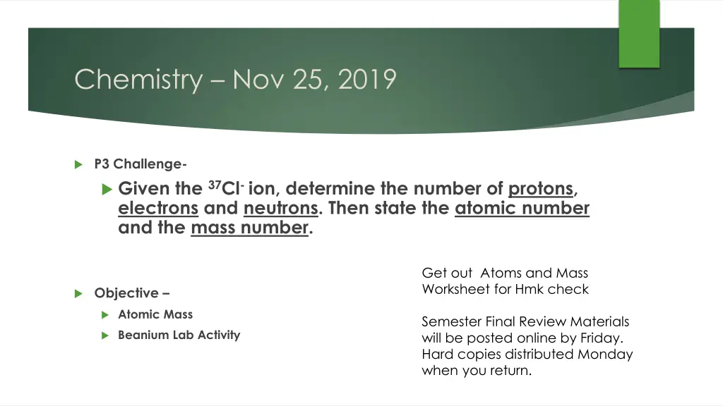 chemistry nov 25 2019