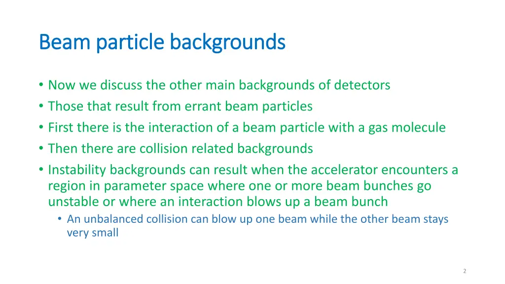 beam particle backgrounds beam particle