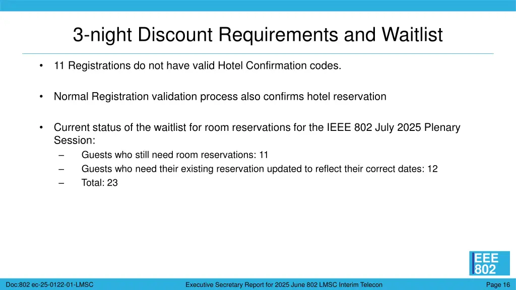 3 night discount requirements and waitlist