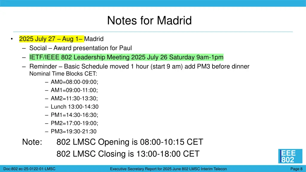 notes for madrid