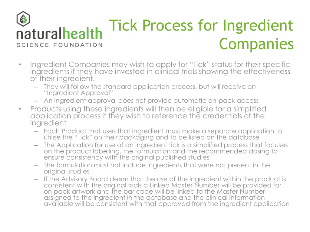 tick process for ingredient