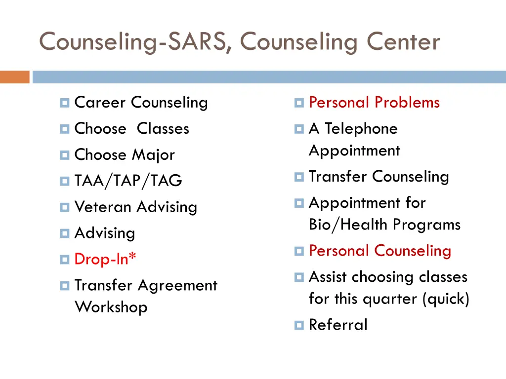 counseling sars counseling center