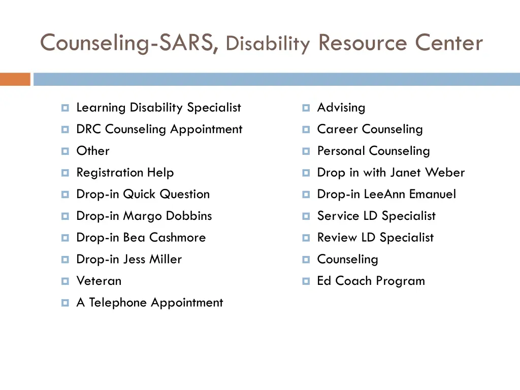 counseling sars disability resource center