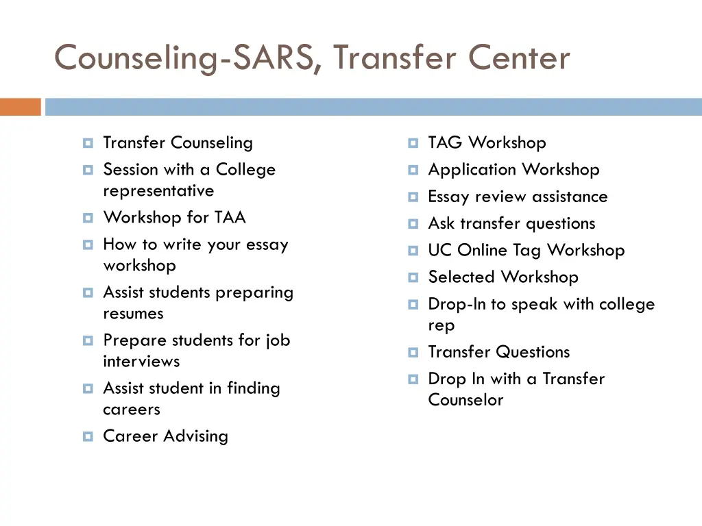 counseling sars transfer center
