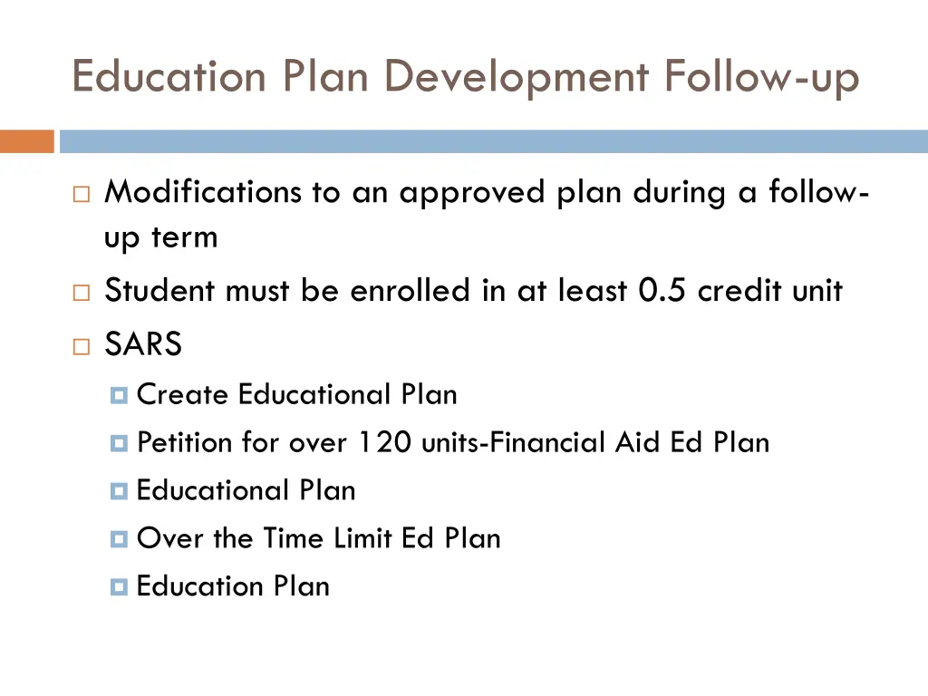 education plan development follow up