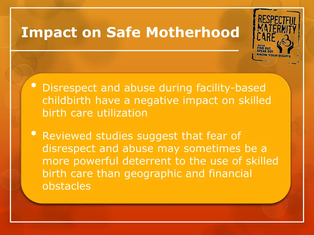 impact on safe motherhood