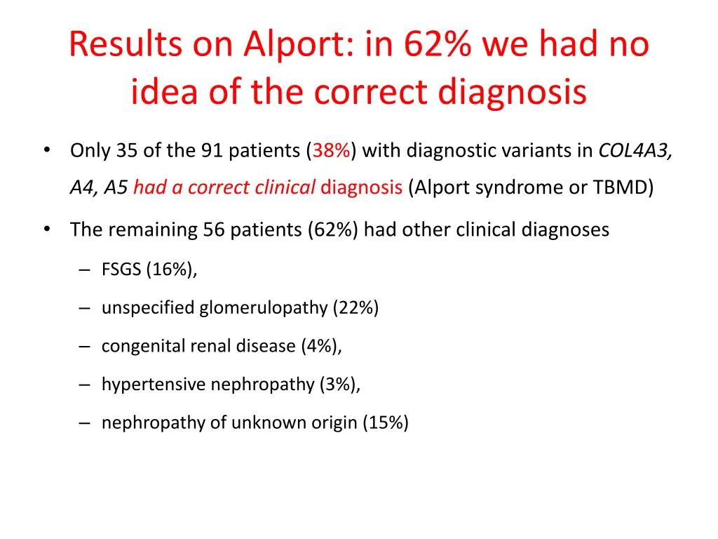 results on alport in 62 we had no idea