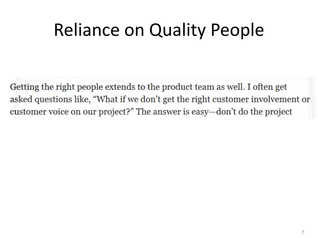 reliance on quality people