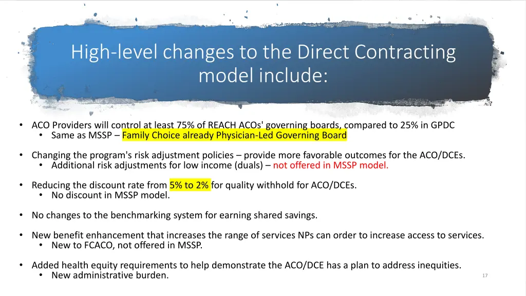high level changes to the direct contracting