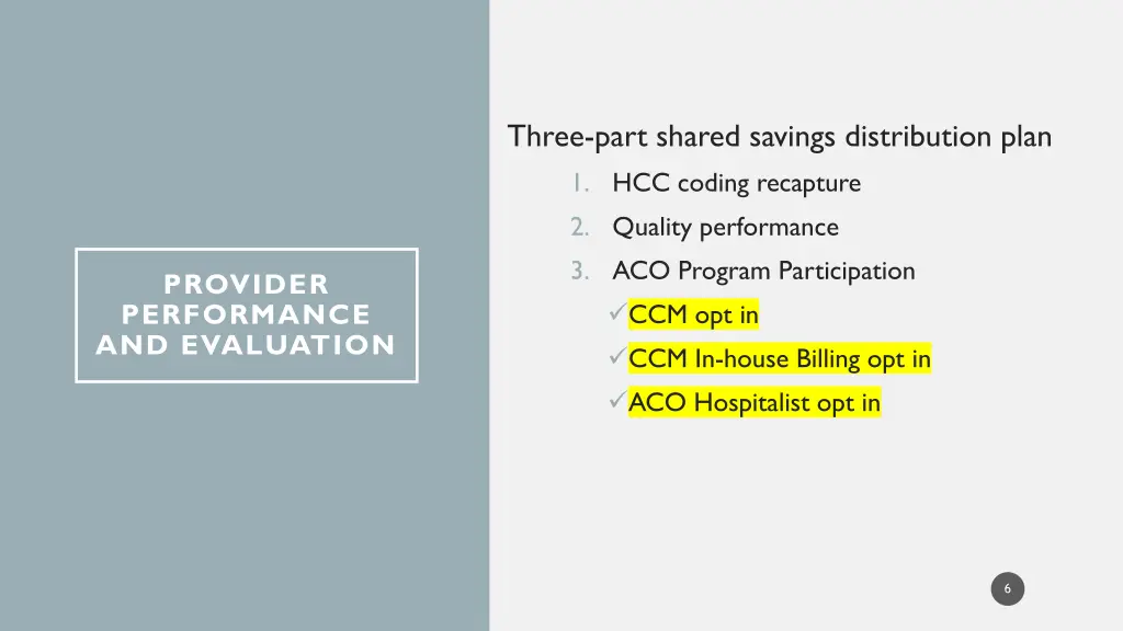 three part shared savings distribution plan