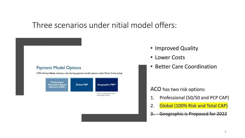 three scenarios under nitial model offers