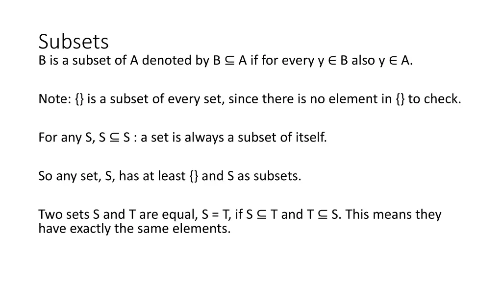 subsets b is a subset of a denoted