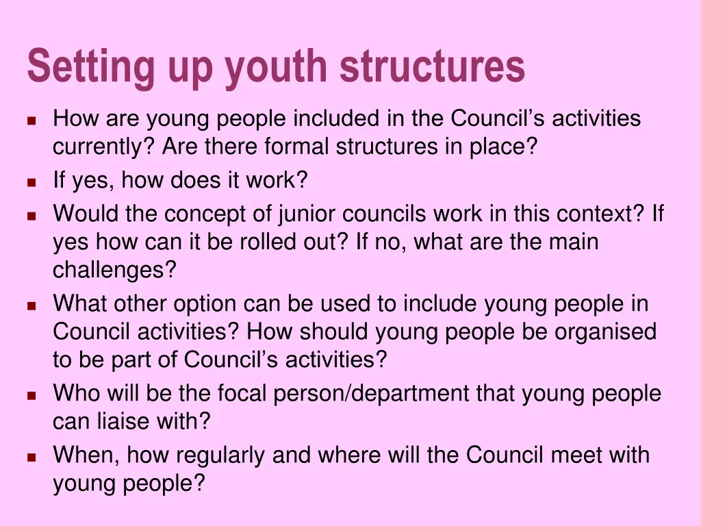 setting up youth structures