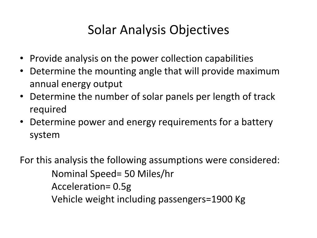 solar analysis objectives