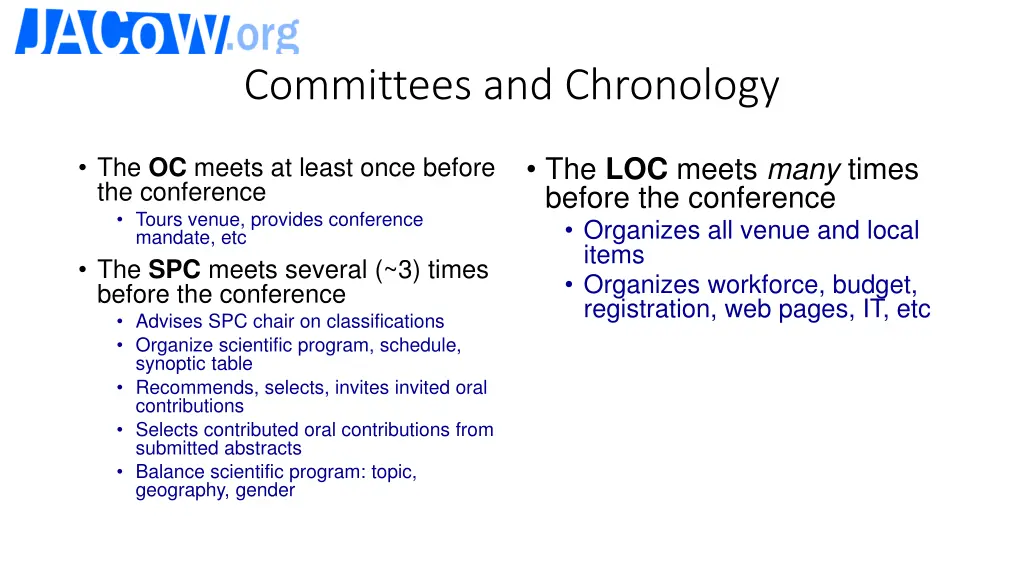 committees and chronology