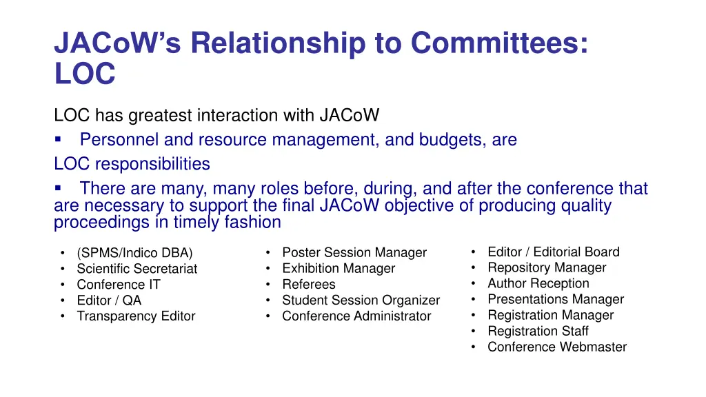 jacow s relationship to committees loc