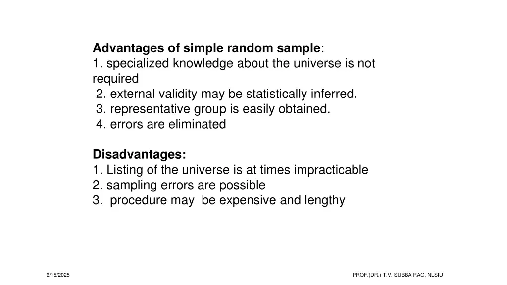 advantages of simple random sample 1 specialized