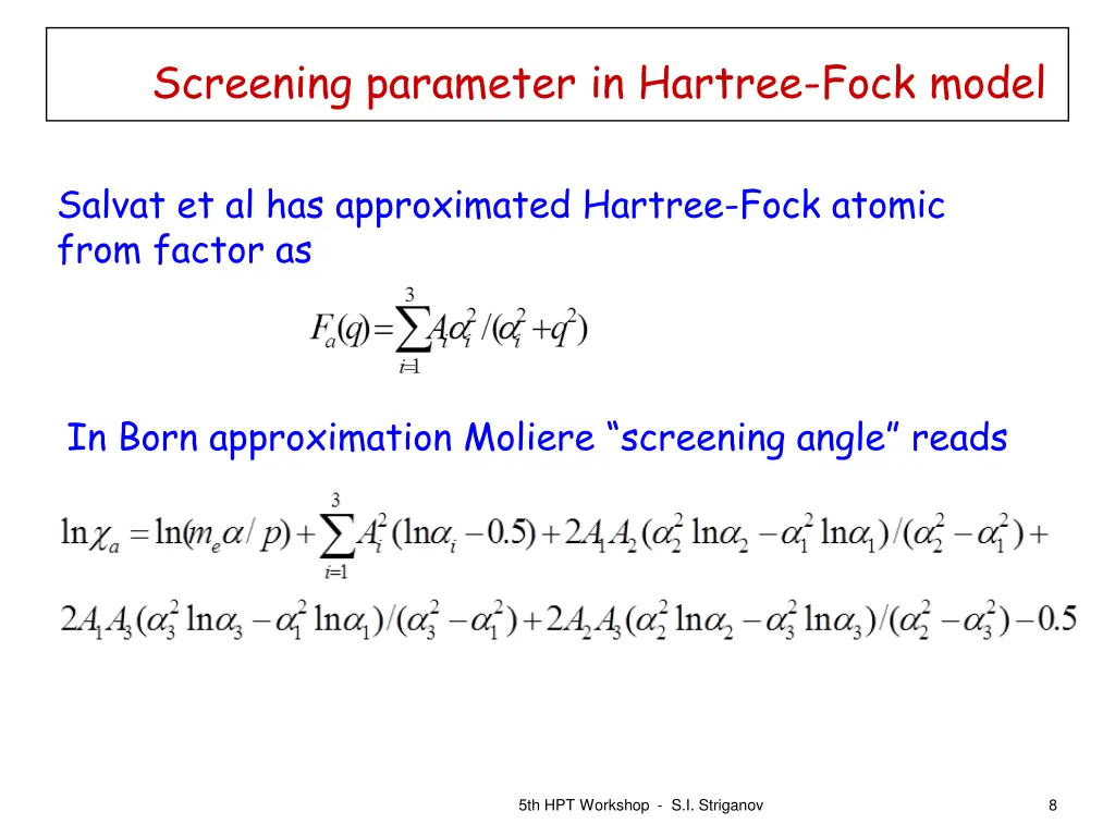 screening parameter in hartree fock model 1
