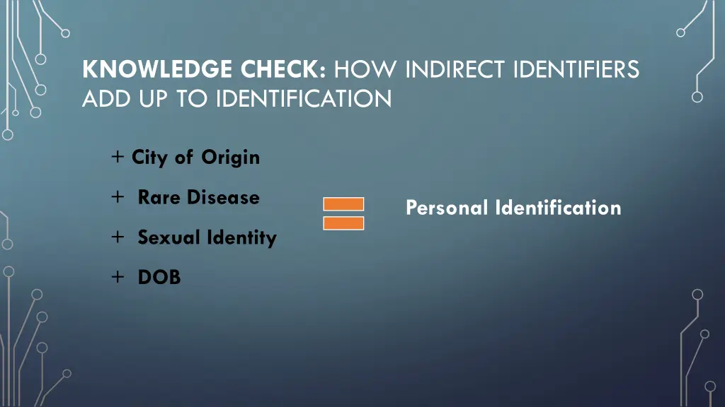 knowledge check how indirect identifiers