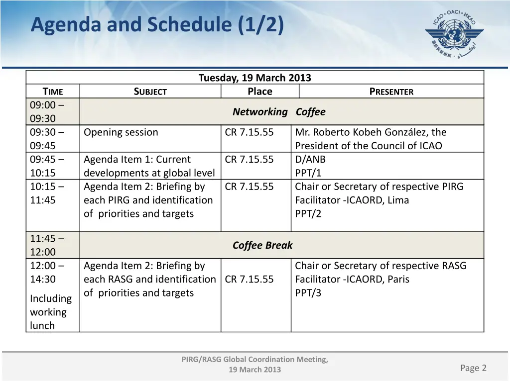 agenda and schedule 1 2