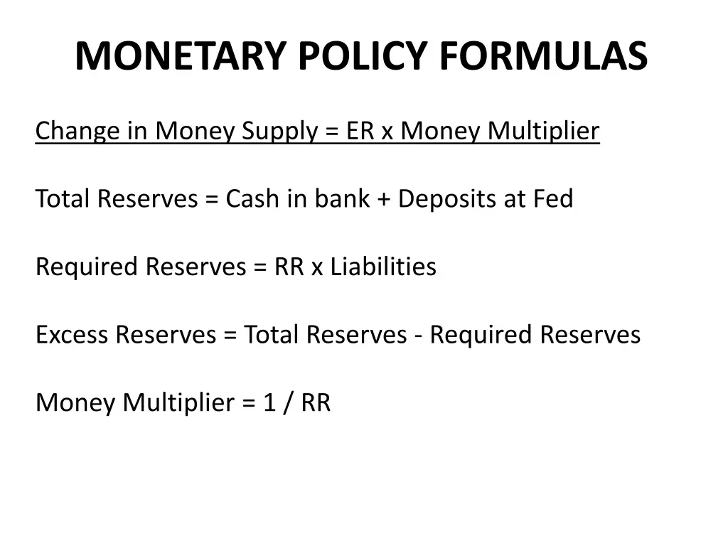 monetary policy formulas