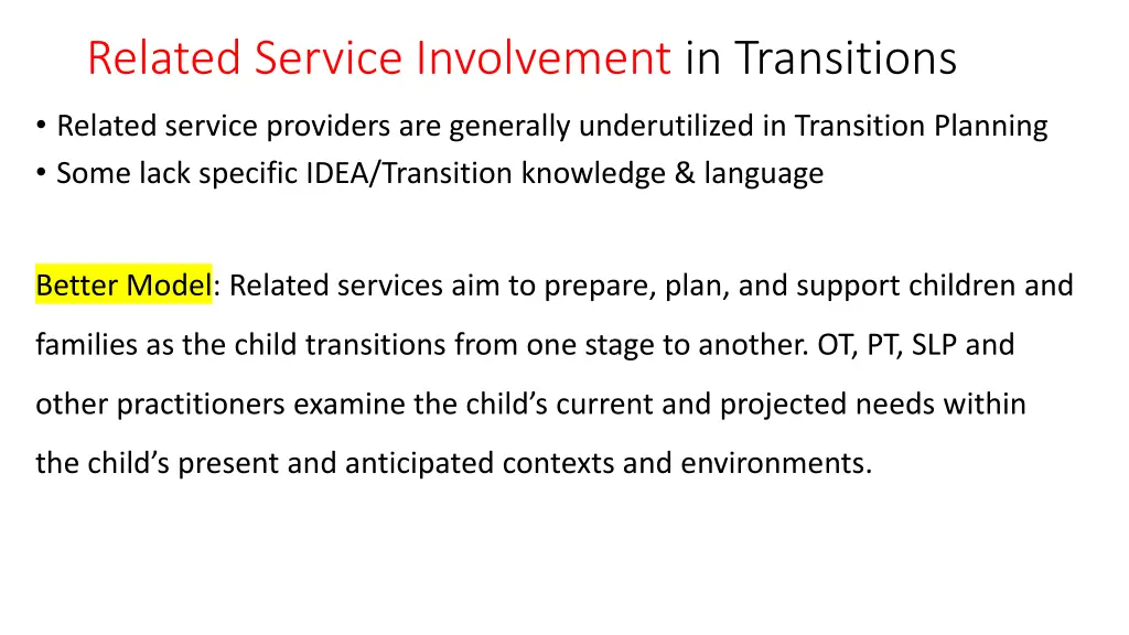 related service involvement in transitions