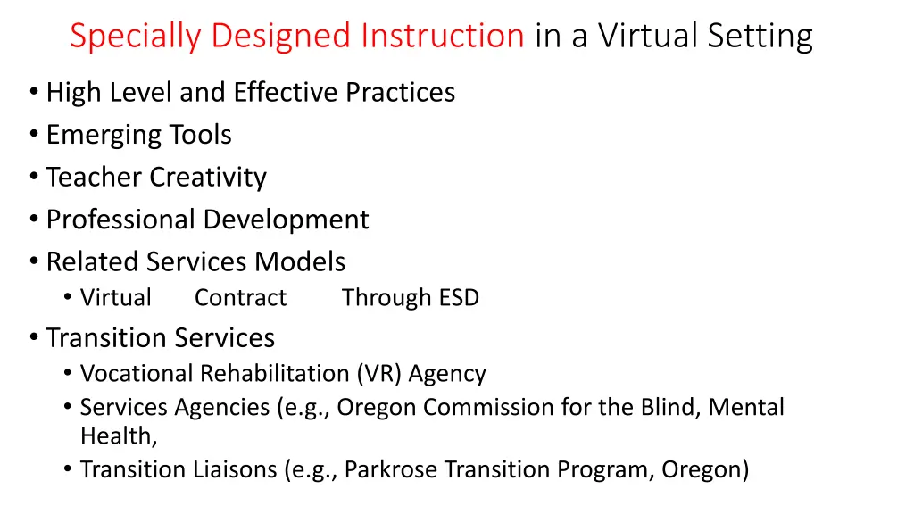 specially designed instruction in a virtual
