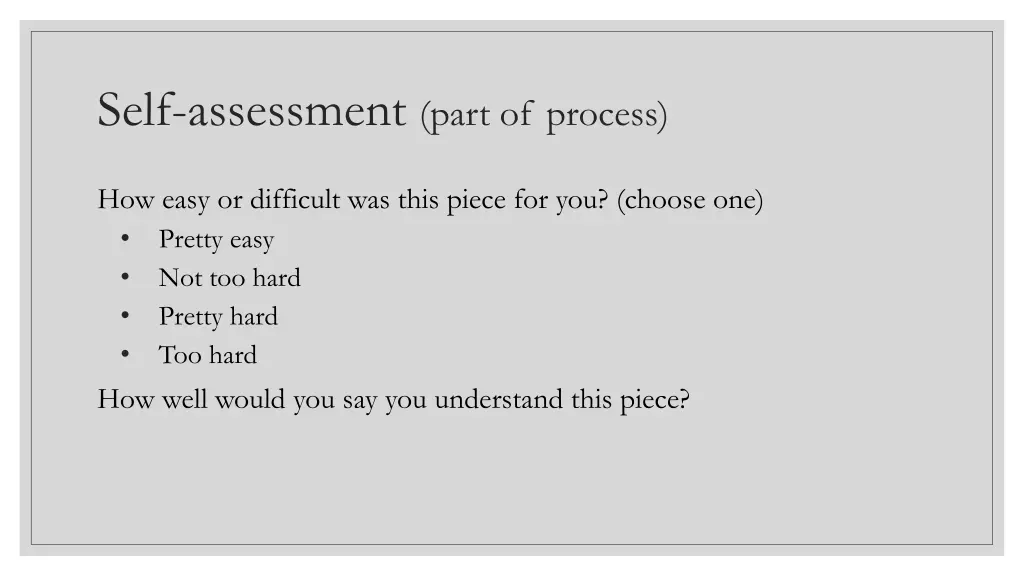 self assessment part of process