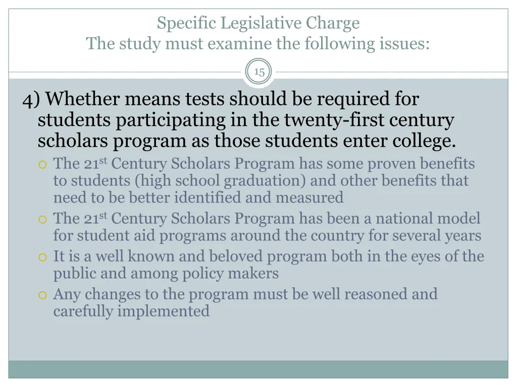 specific legislative charge the study must 4