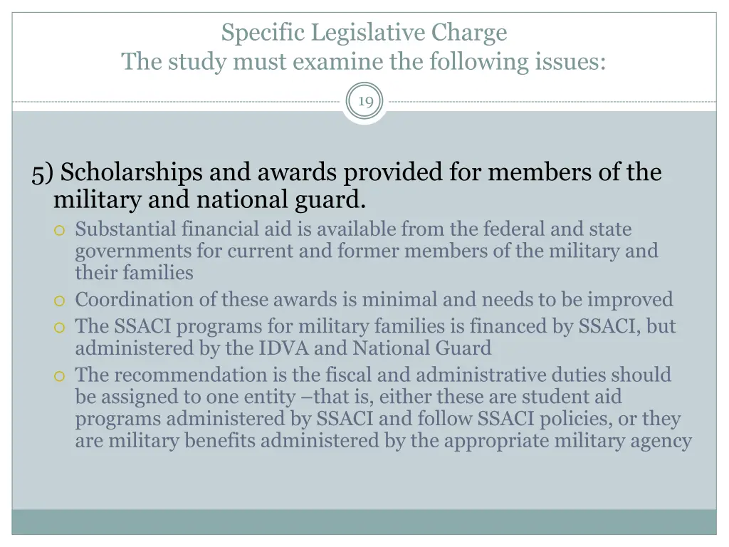 specific legislative charge the study must 6