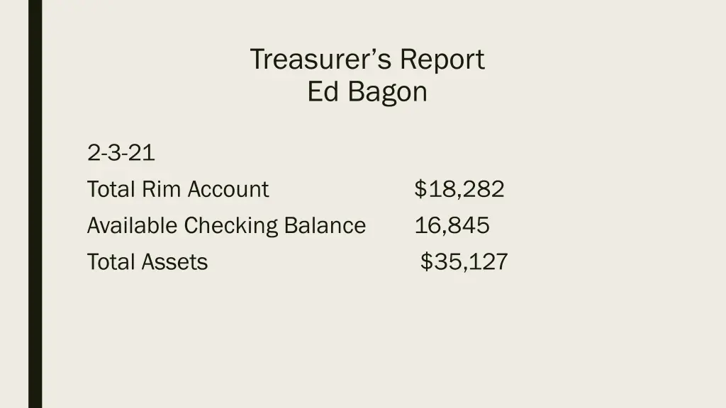 treasurer s report ed bagon