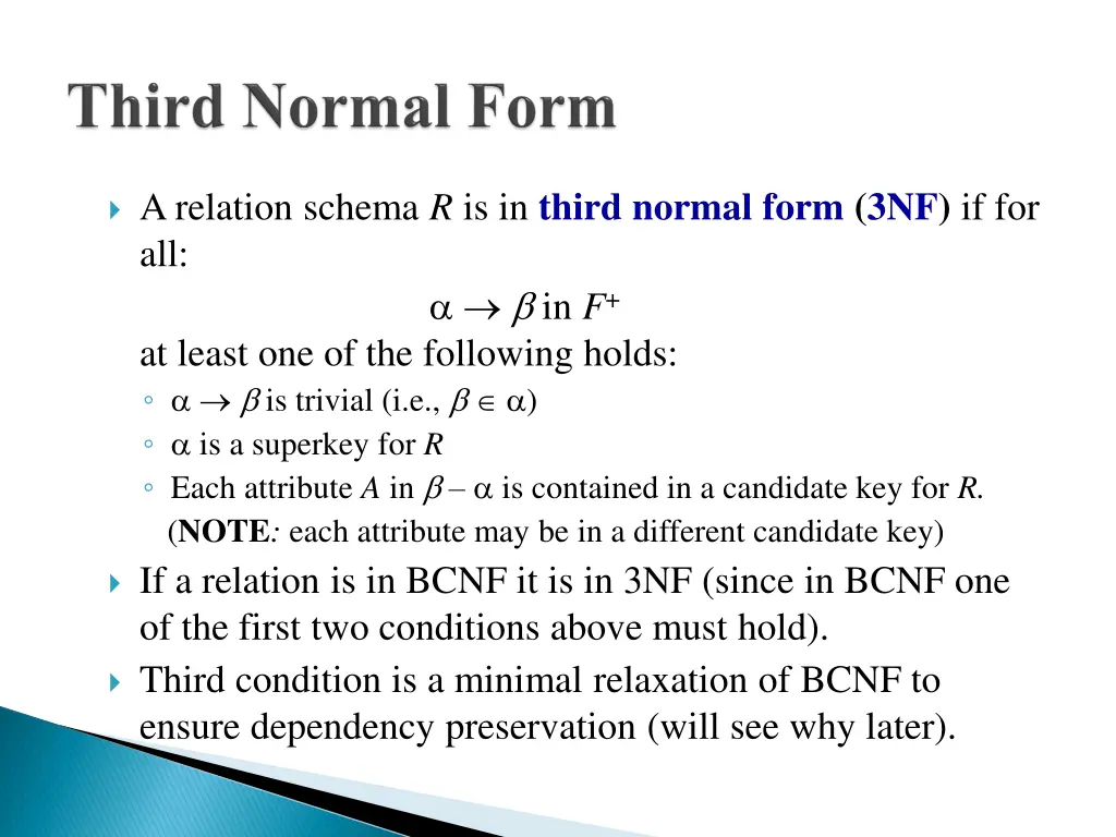 a relation schema r is in third normal form