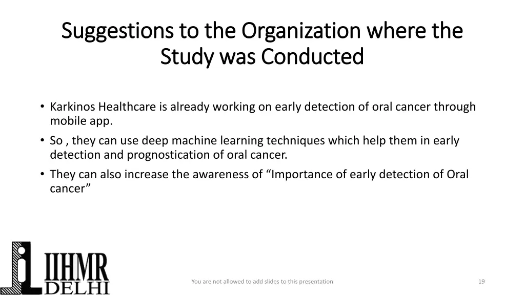suggestions to the organization where