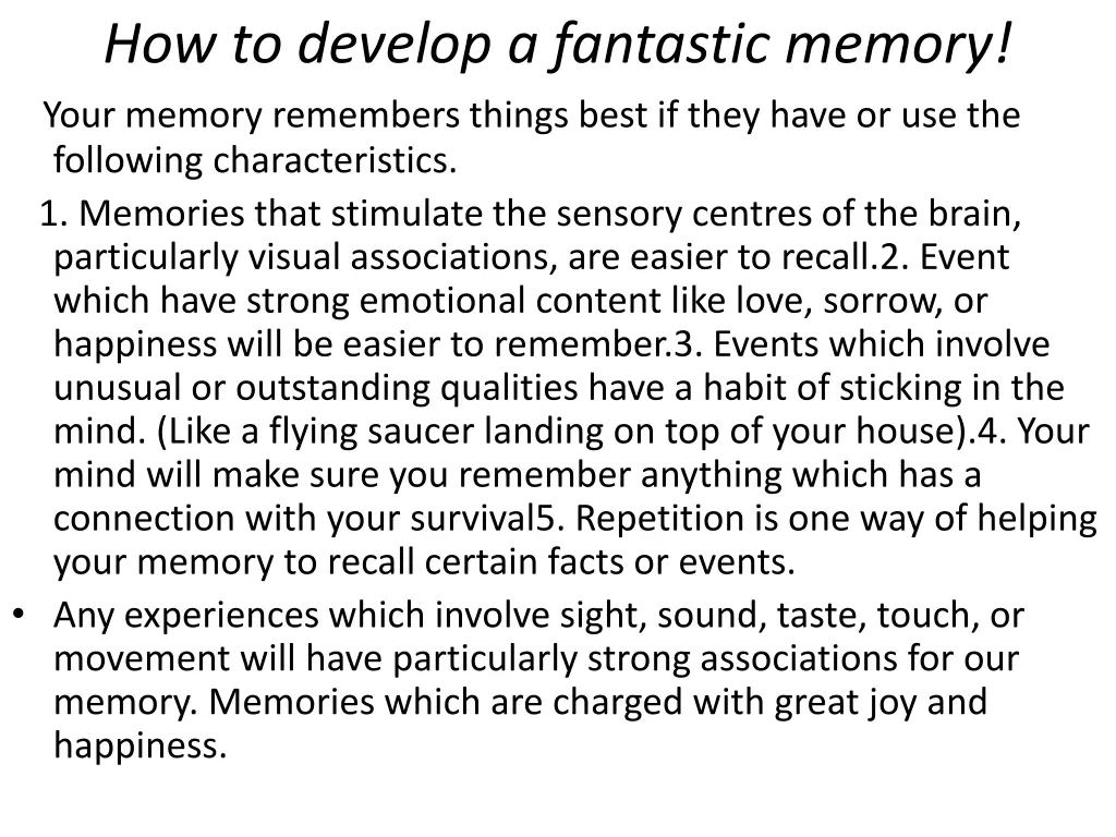 how to develop a fantastic memory your memory