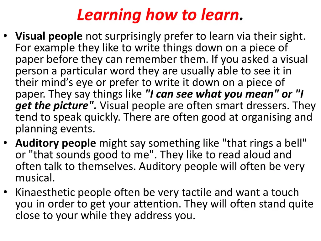 learning how to learn visual people