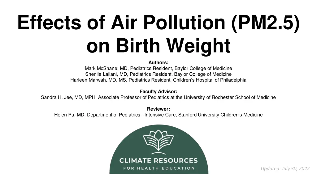 effects of air pollution pm2 5 on birth weight