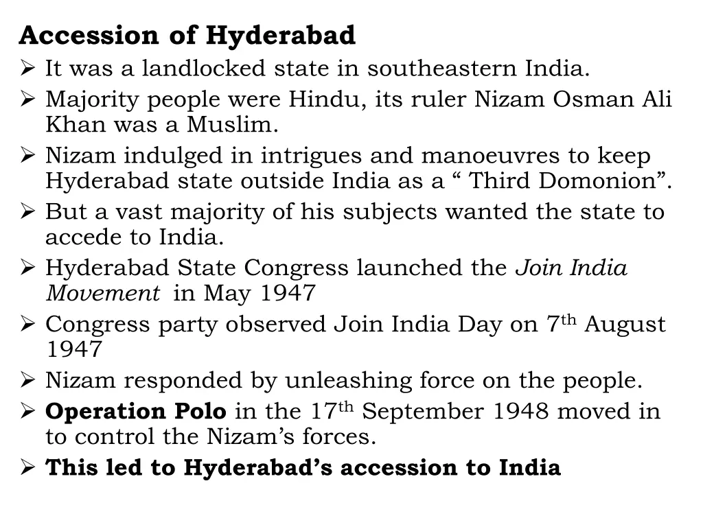 accession of hyderabad it was a landlocked state
