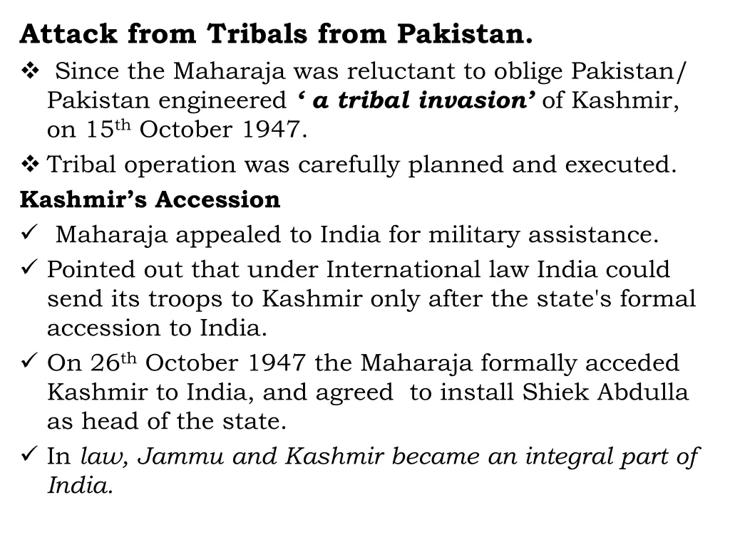 attack from tribals from pakistan since