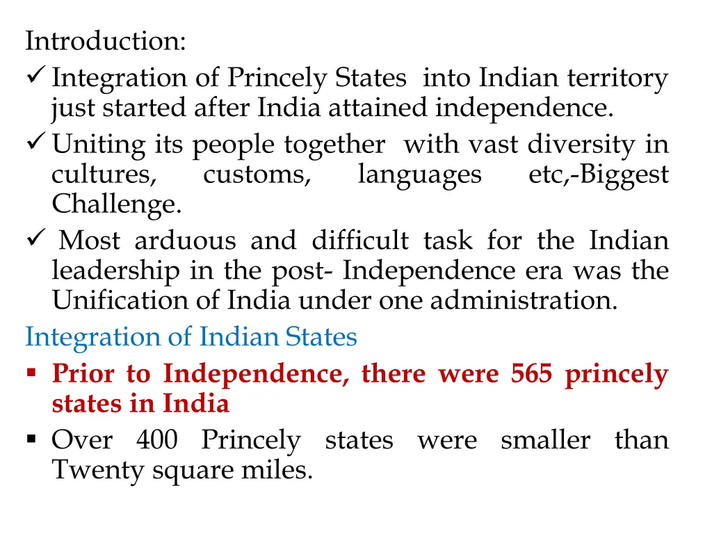 introduction integration of princely states into