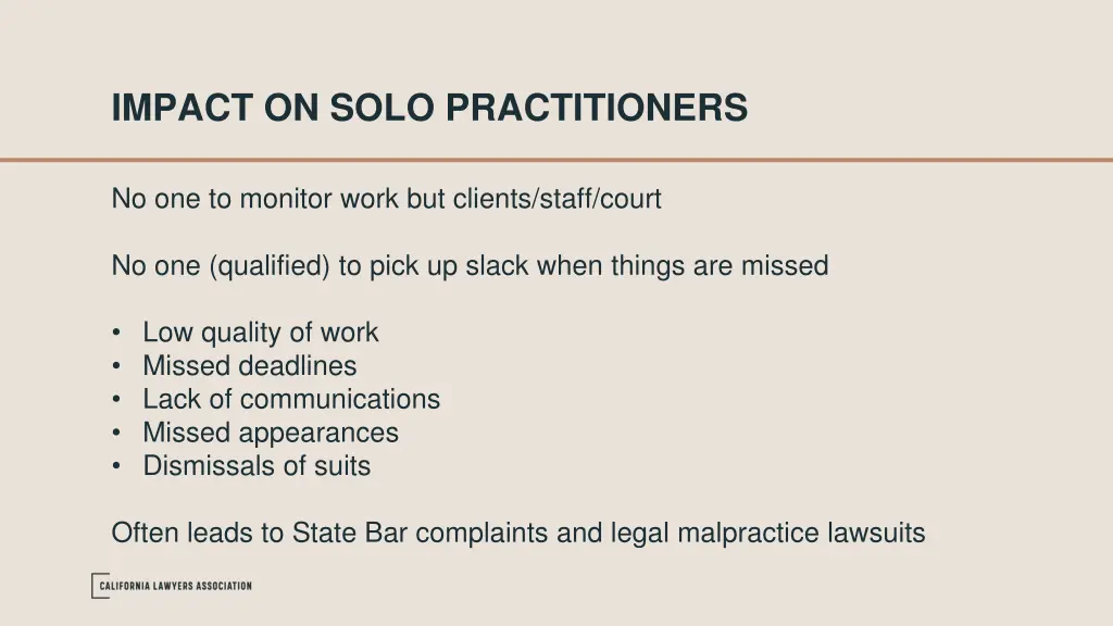 impact on solo practitioners