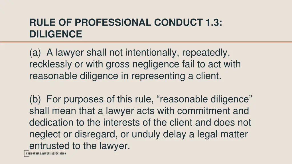 rule of professional conduct 1 3 diligence