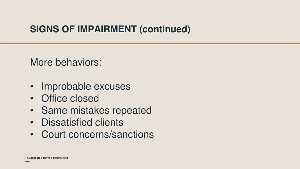 signs of impairment continued