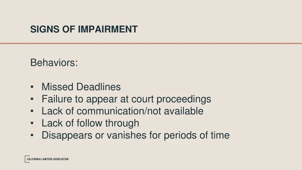 signs of impairment