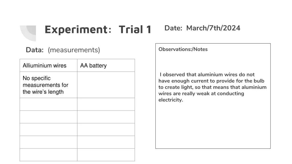 experiment trial 1