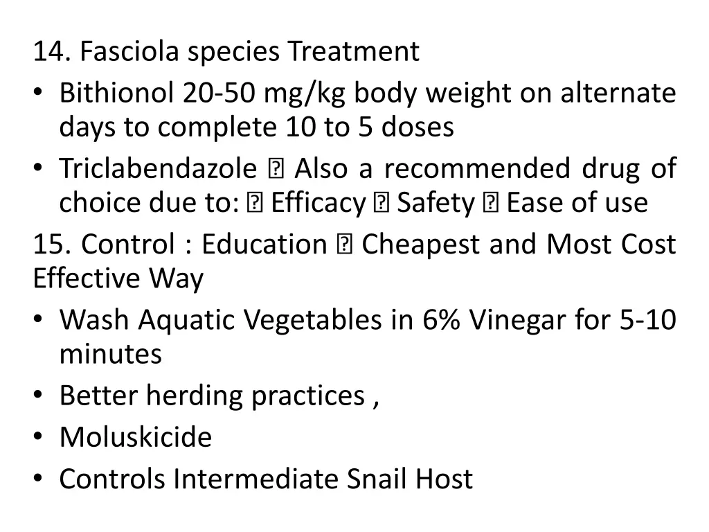 14 fasciola species treatment bithionol
