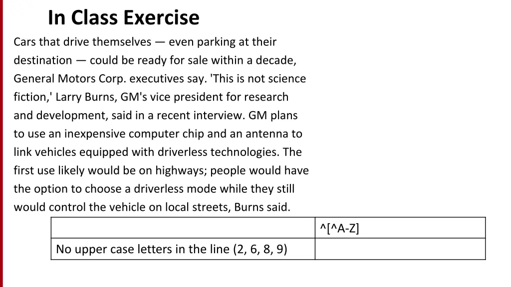 in class exercise cars that drive themselves even