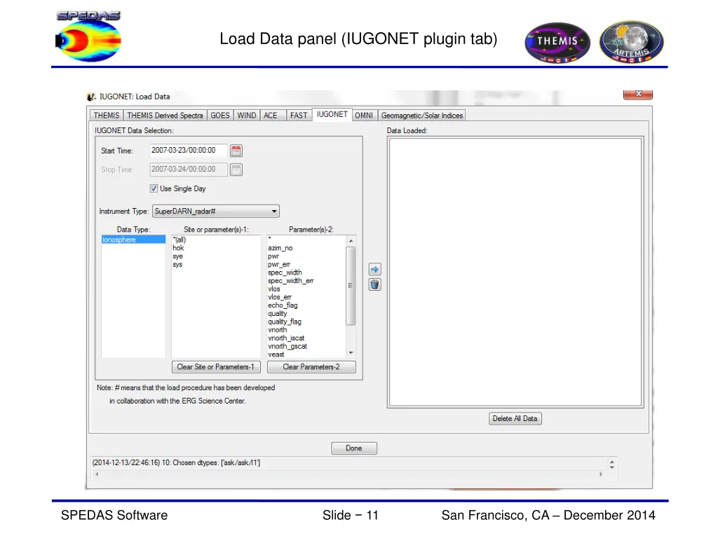 load data panel iugonet plugin tab