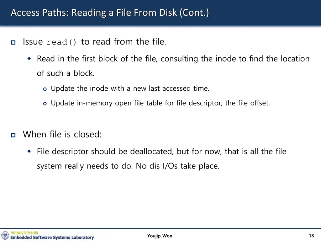 access paths reading a file from disk cont