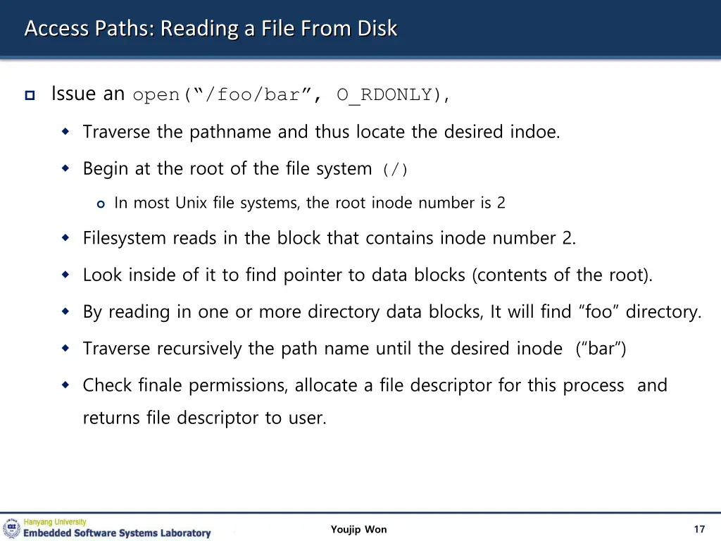 access paths reading a file from disk